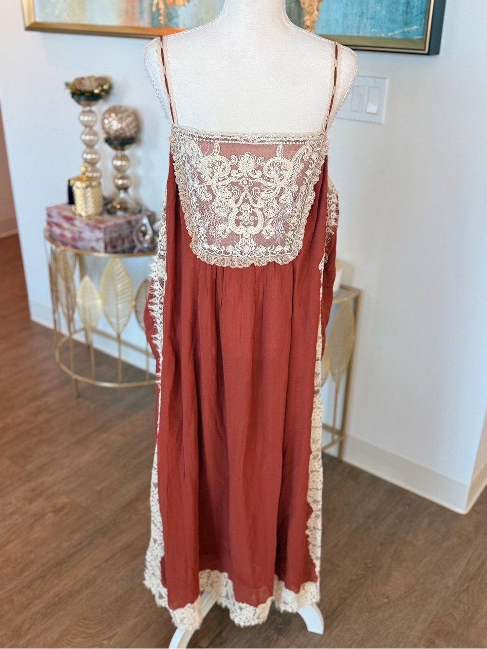 Rust Lace-Trim Slip Dress -Romantic Dress - Picture 2 of 10